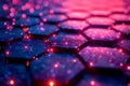 Futuristic glowing hexagons: neon technology and digital networking