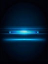 Futuristic glowing horizontal blue light bar emitting beams on a dark background with a reflection below, symbolizing high Royalty Free Stock Photo