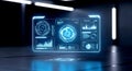 Futuristic glowing interface displaying data analytics in a dark Royalty Free Stock Photo