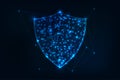 Futuristic Glowing Low-Poly Shield Symbol on Dark Blue BackgroundFuturistic Glowing Low-Poly Shield Symbol on Dark Blue Background Royalty Free Stock Photo