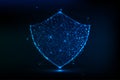 Futuristic Glowing Low-Poly Shield Symbol on Dark Blue BackgroundFuturistic Glowing Low-Poly Shield Symbol on Dark Blue Background Royalty Free Stock Photo