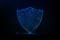 Futuristic Glowing Low-Poly Shield Symbol on Dark Blue BackgroundFuturistic Glowing Low-Poly Shield Symbol on Dark Blue Background Royalty Free Stock Photo