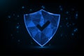 Futuristic Glowing Low-Poly Shield Symbol on Dark Blue BackgroundFuturistic Glowing Low-Poly Shield Symbol on Dark Blue Background Royalty Free Stock Photo
