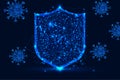 Futuristic Glowing Low-Poly Shield Symbol on Dark Blue BackgroundFuturistic Glowing Low-Poly Shield Symbol on Dark Blue Background Royalty Free Stock Photo