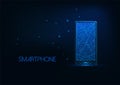 Futuristic glowing low polygona smartphone isolated on dark blue background. Royalty Free Stock Photo