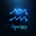 Futuristic glowing low polygonal Aquarius zodiac sign concept on dark blue background.