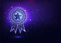 Futuristic glowing low polygonal best quality award badge concept