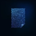 Futuristic glowing low polygonal blank office a4 paper sheet on dark blue background.