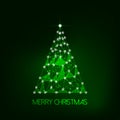 Futuristic glowing low polygonal Christmas tree on dark green background