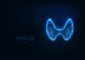 Futuristic glowing low polygonal human thyroid gland isolated on dark blue background.