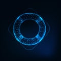 Futuristic glowing low polygonal life buoy isolated on dark blue background