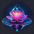 Futuristic glowing low polygonal pink lotus, water lily flower inside of water drop isolated on dark blue background Royalty Free Stock Photo