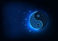 Futuristic glowing low polygonal yin yang symbol isolated on dark blue space background. Royalty Free Stock Photo