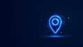 Futuristic glowing map pin with plexus lines and glitter particles. A location pointer in the neon light style. 3D abstract low