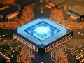 Futuristic glowing microchip processor on a circuit board Royalty Free Stock Photo