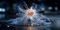 Futuristic glowing neuron cell with transparent structure and energy particles on dark background Royalty Free Stock Photo