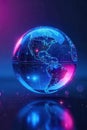 A futuristic glowing orb depicting a world map with illuminated continents and interconnected nodes. Generative AI Royalty Free Stock Photo