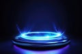 Futuristic glowing platform with blue light effects, dark background Royalty Free Stock Photo