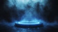 Futuristic glowing platform in mist, atmospheric stage. Sci-fi technology and innovation concept Royalty Free Stock Photo