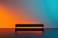 Futuristic glowing platform with orange and blue gradient background Royalty Free Stock Photo