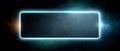 Futuristic glowing rectangular frame with neon blue light on dark textured background with subtle space elements Royalty Free Stock Photo