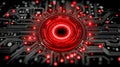 Futuristic glowing red ai chip with circuit board design Royalty Free Stock Photo