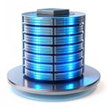 Floating glowing server with rotating data flow