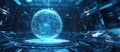 Futuristic glowing sphere in high-tech environment with digital data visualization Royalty Free Stock Photo