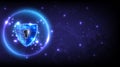 Futuristic glowing sphere of hologram padlock with keyhole-shield in personal data security. Cyber safety data or information Royalty Free Stock Photo