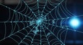 Futuristic glowing spider on a blue wireframe web Royalty Free Stock Photo