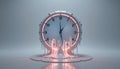 Futuristic glowing time clock with floating hands