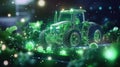 Futuristic glowing tractor in digital green environment Royalty Free Stock Photo