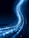 Futuristic glowing wave of streaming blue light particles flowing through dark space creating a dynamic and abstract digital Royalty Free Stock Photo
