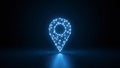 Futuristic glowing wireframe location pin illustration against dark blue background Royalty Free Stock Photo