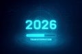 Futuristic glowing 2026 year with transformation progress bar and digital HUD elements future Royalty Free Stock Photo