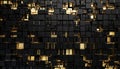 Futuristic Gold and Black squares extruded abstract background , 3d rendering