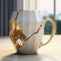 Futuristic Gold Vase With Broken Mug - Unique 3d Design