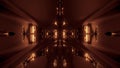 Futuristic golden alien style space ship tunnel corridor 3d rendering wallpaper background