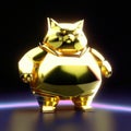 Futuristic golden cat on a black background. 3d rendering AI generated