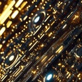 Futuristic Golden Circuit Board Close-Up in High Detail and Precision Royalty Free Stock Photo