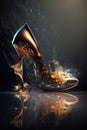 futuristic golden hight heels on dark background