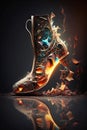 futuristic golden shoes on dark background