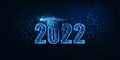 Futuristic graduation 2022 concept banner with glowing low polygonal graduation hat on dark blue