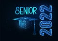 Futuristic Graduation, senior 2022 web banner concept with glowing low polygonal graduation cap