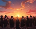 Futuristic Graduation: Silhouette Caps Against Soft Sunset