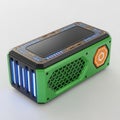 Futuristic Green and Black Rectangular Device with Blue Lights and Hexagonal Grille Royalty Free Stock Photo