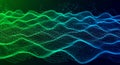 Futuristic green and blue digital sound wave with connecting lines and dots for data visualization Royalty Free Stock Photo