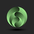Futuristic green circular pattern logo with layered curved elements and noise texture shading, futuristic organic 3d symbol,