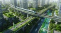 Futuristic Green City with Elevated Transportation Royalty Free Stock Photo
