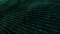 Futuristic green data flow with glowing dots and grid lines, ideal for digital technology, data transmission, and AI backgrounds. Royalty Free Stock Photo